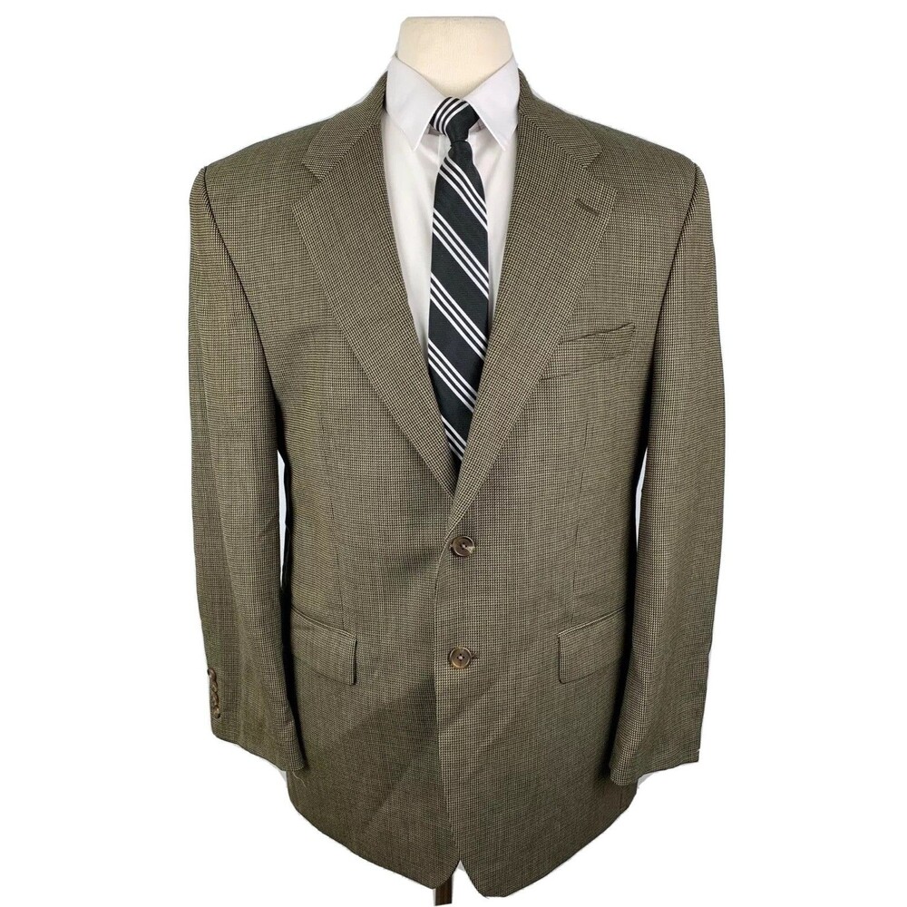 RALPH LAUREN MENS 41R BEIGE HOUNDSTOOTH 100% WOOL BLAZER SPORT COAT SUIT JACKET